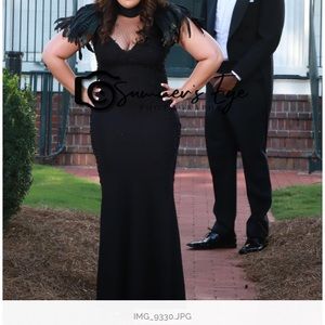 Black, feather, evening gown